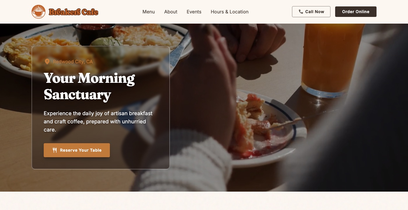 Breakers Cafe website