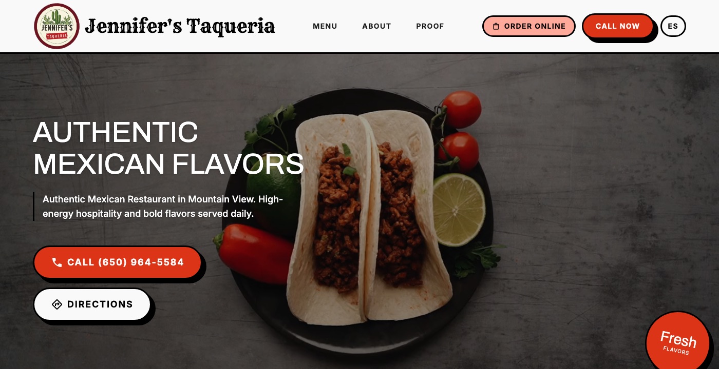 Jennifer's Taqueria website