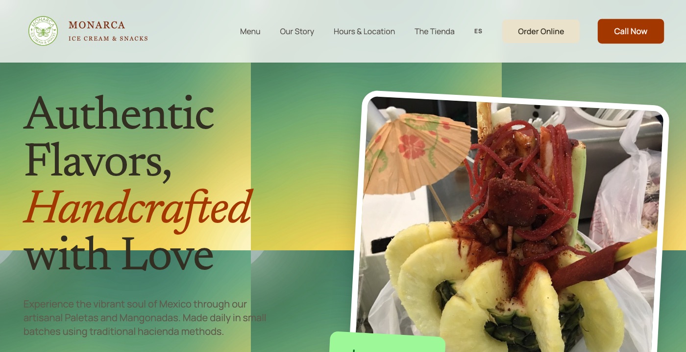 Monarca Ice Cream website designed by SwyftMint