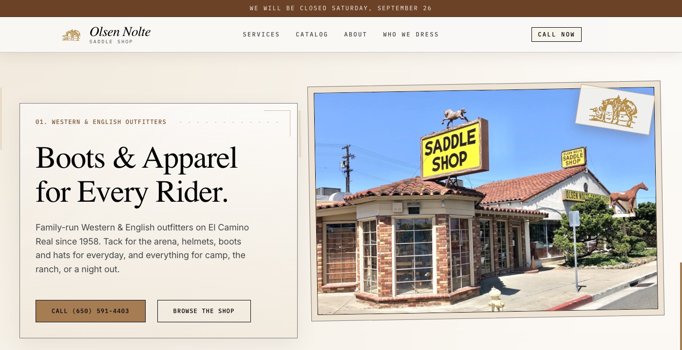 Olsen Nolte Saddle Shop website